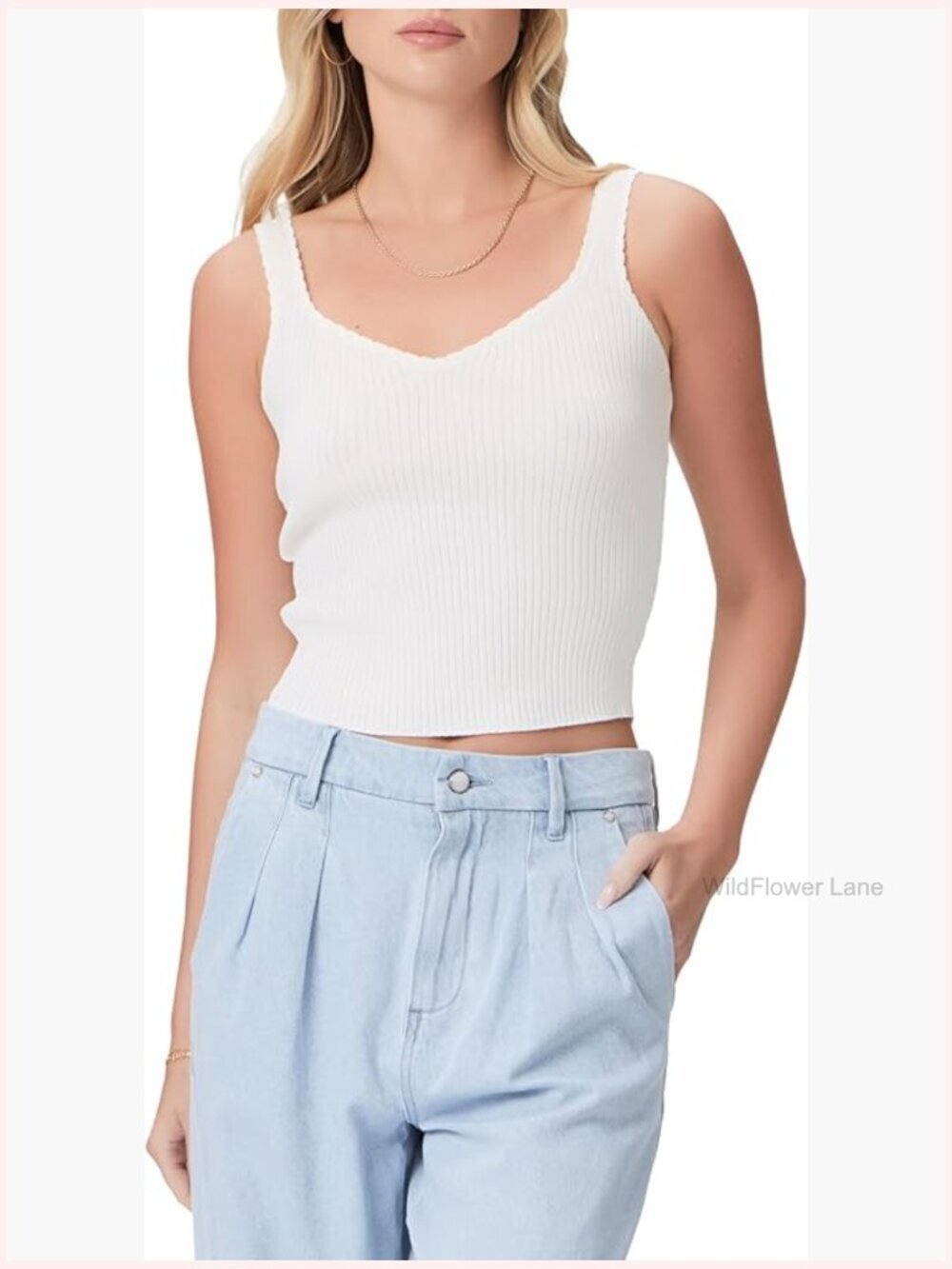 Sleeveless Ribbed Sweater Tank with Scalloped Sweetheart Neckline